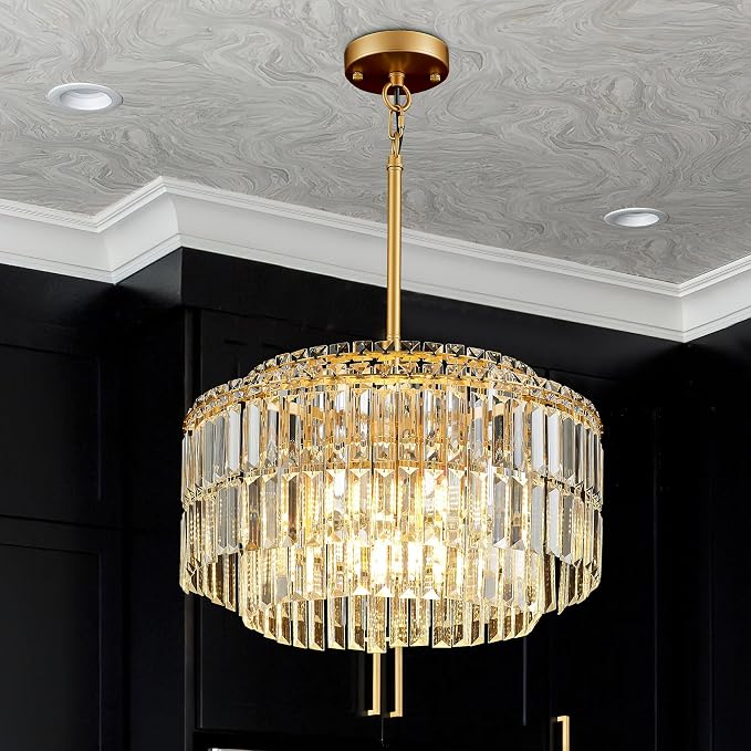 Modern 17.6“ Gold Crystal Chandelier Ceiling Light Fixtures for Dining Room Luxury Glam 8-Light Crystal Chandeliers Lighting for Bedroom Entryway Hallway Living Room Kitchen Island Foyer by Lighceac-ProfessionalLightingFixturesManufacturer