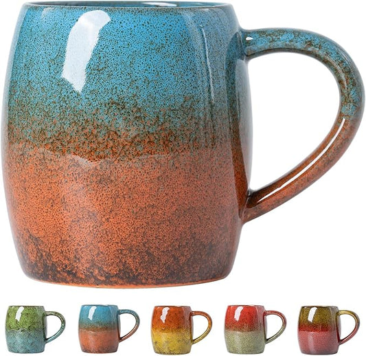 Handmade 22oz Ceramic Coffee Mug, Ergonomic Large Handle, Ideal Gift for Coffee Lovers, Microwave & Dishwasher Safe (Minute-Blue&Orange) by XIYUANJI