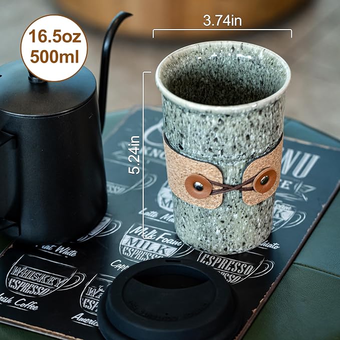 Ceramic Coffee Travel Mug Tea Cups with Lids, Travel Coffee Tumbler | Spill Proof Travel Cup, 16.5 oz Large Wide Mouth Porcelain Car Coffee Cup Clay To Go Caming Cup Microwave and Dishwasher Safe - Image 2