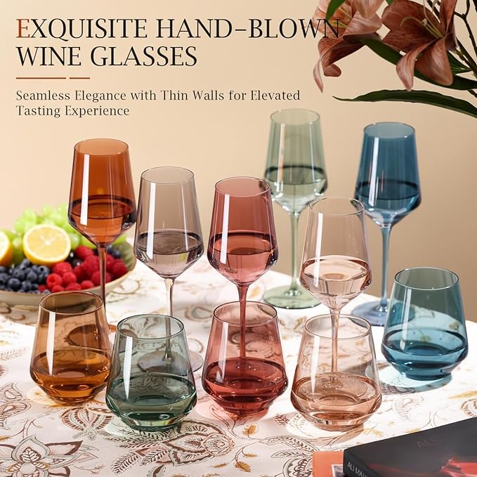 comfit Colored Wine Glasses Set of 6-15 oz Hand-blown Lead-free Crystal Colorful Wine Glasses- Birthday Wedding Housewarming Valentine's Day Gifts for Wine Lovers Women, Mom, Wife, Friend - Image 6