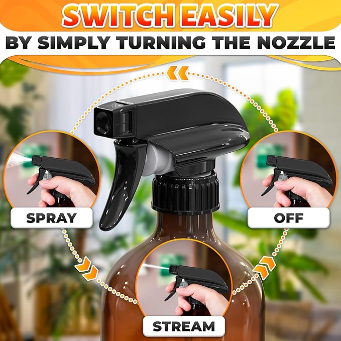 4 Pcs Spray Nozzle for Bottles - Spray Bottle Tops Replacement, Durable Plastic, Adjustable Length, 2 Spray Modes, Fits 8 Oz and 16 Oz Bottles, Good Sealable Fit for Home and Garden Use
