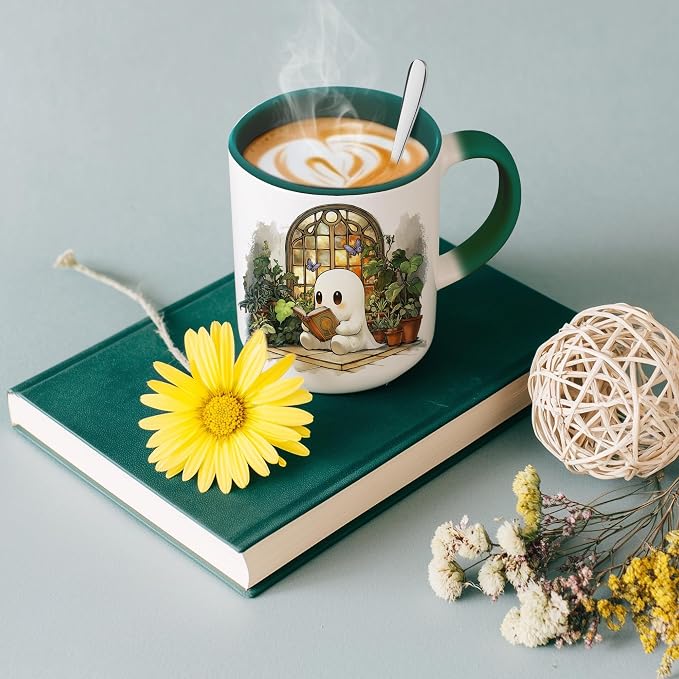 Hyturtle Cute Ghost Reading Mug Gifts for Readers on Birthday, Halloween | Book Lover Mug, Plant Lover Gifts For Women, Premium 11oz ceramic mug, Vivid durable double-sided print, Comfort grip handle - Image 4