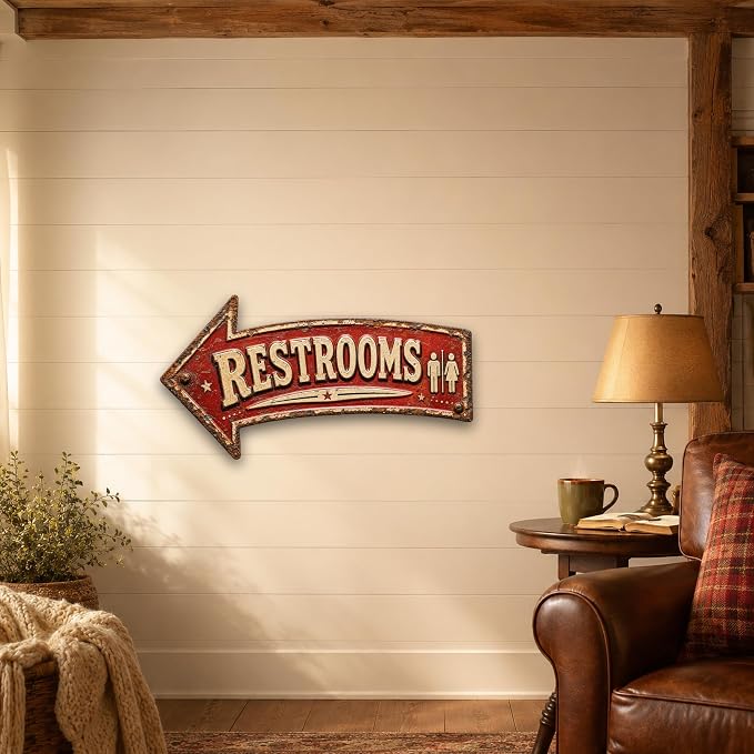Restrooms Left-Pointing Arrow Sign — Die-Cut Metal Directional Wall Decor | powder-coated metal, vintage, durable print, ready to hang - Image 5
