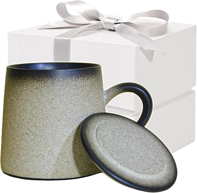 Handmade Ceramic Coffee Mugs, 11.2 OZ Colored Glaze Coffee Cups with Lids, Birthday Gift for Women, Mom, Dad, Friend, Sister, Brother, Dishwasher and Microwave Cups