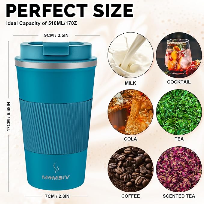 MOMSIV 12oz Travel Coffee Mug, Insulated Coffee Cup with Leak-proof Lid | 6-Hour Heat Retention, 360°Leak proof, Vacuum Stainless Steel Double Walled, BPA-free, Reusable And To Go Coffee Mug - Image 2