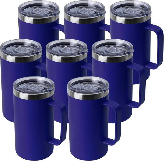 DOMICARE 24oz Mug with Handle and Lid, Stainless Steel Coffee Mug, Travel Mug with Handle, Double Wall Vacuum Coffee Tumbler, Reusable Insulated Cup, Dark Blue, Pack 8 by VisittheDOMICARE