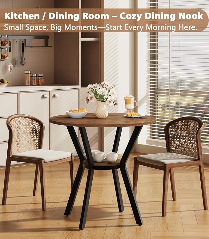 MECHYIN 31.5" Round Dining Table for 2-4, Farmhouse Small Kitchen Table with Storage, Space Saving Circle Table, Rustic Wood Dining Room Tables with Metal Legs for Kitchen, Dining Room, Apartment - Image 6