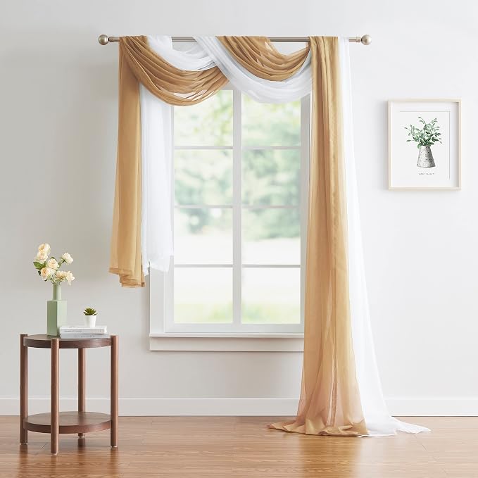Warm Home Designs 55 x 288 Caramel Gold Sheer Window Scarf. AM Gold 288" | Extra Long Window Scarves Valances are Great As Wedding Arch Draping Fabric, Bed Canopy Or for Decorative Project. - Image 6