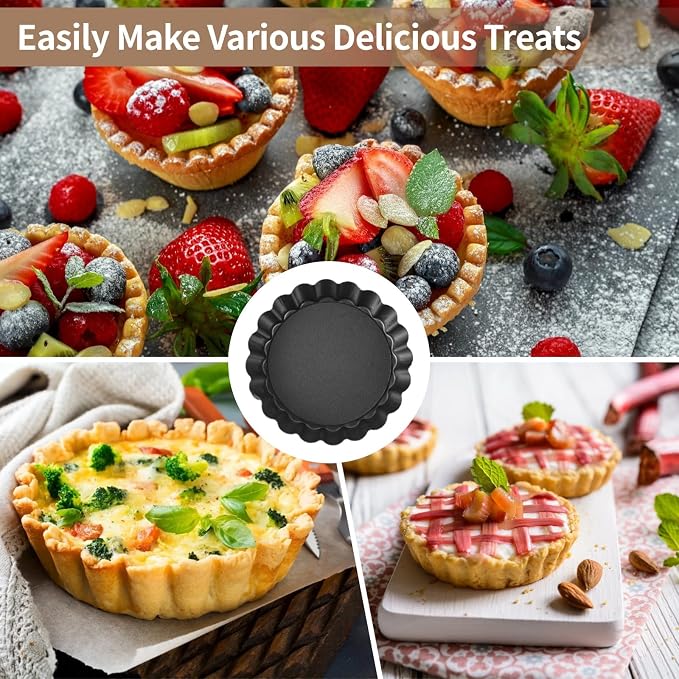 16 Pcs Mini Tart Pans, 3.9 in Round Baking Molds with Removable Bottoms, Carbon Steel Nonstick Fluted Quiche Pans, Mousse Pizza Molds, Metal Pie Pans for Desserts and Daily Baking - Image 2