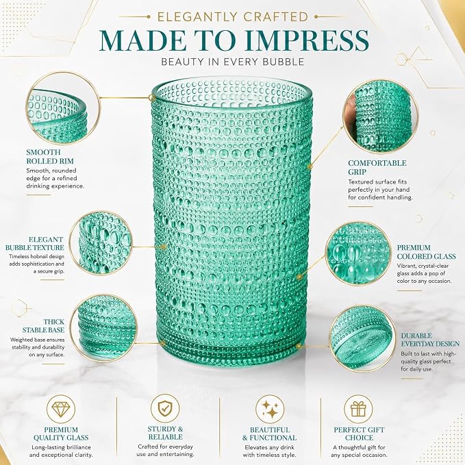 Khen Plastic Hobnail Drinking Highball Glasses Set of 6 Bright Tones Cups 14oz, Shatterproof & Unbreakable Acrylic Beaded Design, BPA-Free, Dishwasher Safe Indoor/Outdoor Drinkware Water, Cocktails - Image 4