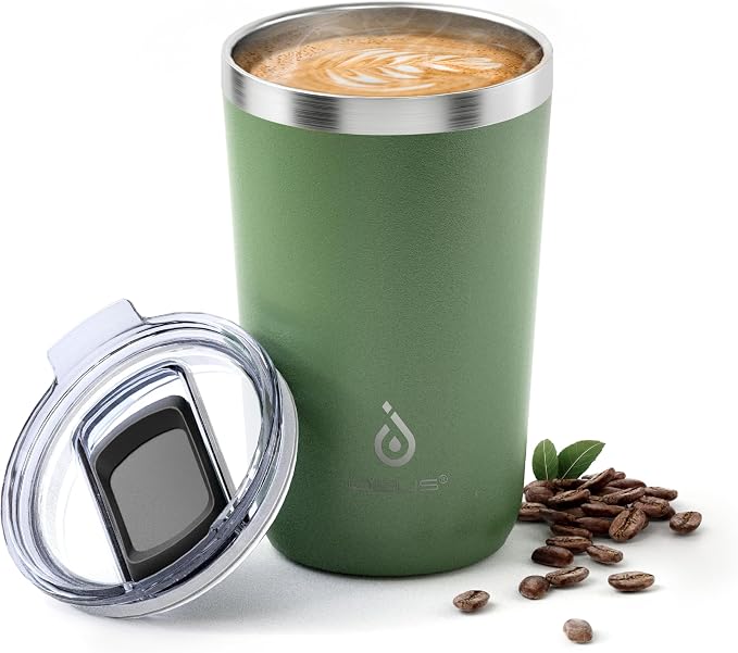 Ideus 20 oz Tumbler, Travel Coffee Mug with Splash Proof Sliding Lid, Double Wall Stainless Steel Vacuum Insulated Coffee Mug for Home and Office, Keep Beverages Hot or Cold, Avocado Green by IDEUS