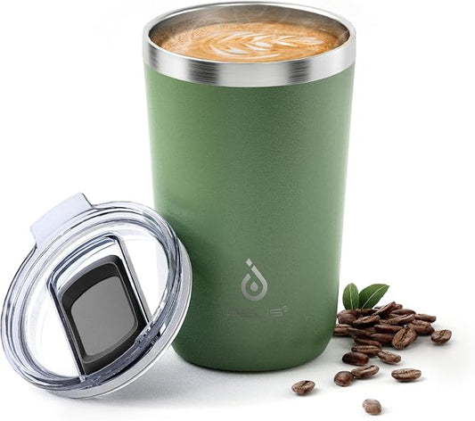 Ideus 20 oz Tumbler, Travel Coffee Mug with Splash Proof Sliding Lid, Double Wall Stainless Steel Vacuum Insulated Coffee Mug for Home and Office, Keep Beverages Hot or Cold, Avocado Green by IDEUS