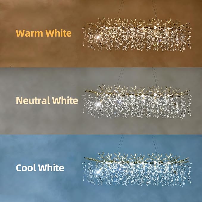 Gold Rectangular Chandelier Modern Crystal Tree Branch Chandelier | 14 Lights Luxury Raindrop Chandeliers 47.3" Hanging Pendant Light Fixtures for Dining Room Kitchen Island Living Room - Image 5