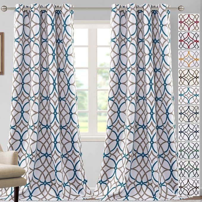H.VERSAILTEX Blackout Curtains Printed Design 108 Inch Length 2 Panels Set Thermal Insulated Curtains for Bedroom Living Room Geometric Modern Grommet Window Drapes - Teal and Taupe by HVERSAILTEX