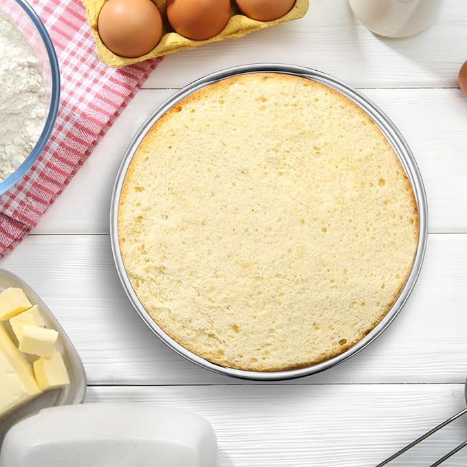 E-far 9 Inch Round Cake Pan, 2-Piece Stainless Steel Round Baking Mold Tins - Non-Toxic & Leak-Proof for Birthday Wedding Layer Tiered Cake, Easy Clean & Dishwasher Safe - Image 8