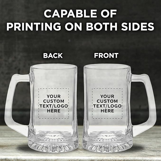 DISCOUNT PROMOS Custom ARC Glass Beer Mugs 14 oz. Set of 12, Personalized Bulk Pack - Great for Octoberfest, Pub, Restaurant - Clear