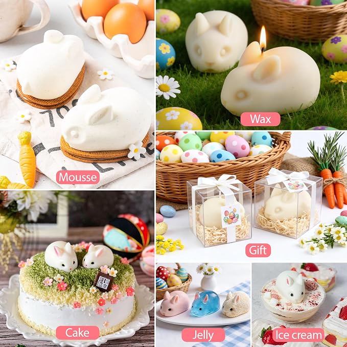 MEMOVAN 3D Easter Bunny Silicone Mold 6 Cavity Silicone Rabbit Mold Easter Rabbit Chocolate Mould for Baking Rabbit Shape Mousse Cake Jelly Dessert Fondant Cheesecake Soap Ice Cube Tray - Image 5