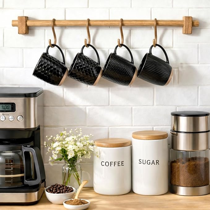 GBhome Large Coffee Mugs Set of 4, 16oz Handmade Embossed Coffee Mugs Set with Large Handle for Cappuccino/Latte/Tea/Hot Cocoa, Dishwasher & Microwave Safe, Black - Image 6