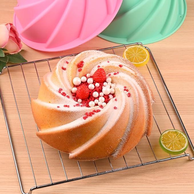 HUAKENER Large Fluted Cake Pan (2 Pack) - Nonstick Fluted Tube Pan ﻿ | 9.5 Inch Silicone Cake Molds, Large Round Silicone Mold for Cake, Brownie, Cornbread, Jello Cake - Image 3