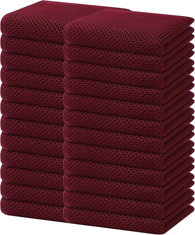 Homaxy 100% Cotton Waffle Weave Kitchen Dish Towels 24-Pack, Burgundy | 13 x 28 Inches, Ultra Soft Absorbent Dish Towels, Quick Drying Cleaning Towels by Homaxy