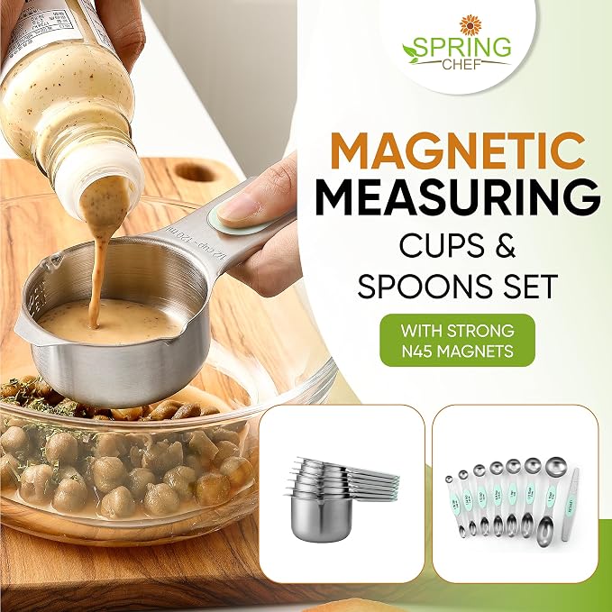 Spring Chef Magnetic Measuring Cups & Spoons Set of 15, Patented, Mint | Stackable Stainless Steel Measuring Cups & Heavy Duty Metal Measuring Spoons with Levelers for Dry & Liquid Ingredients - Image 3