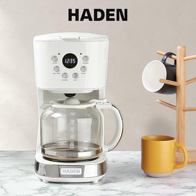 HADEN Coffee Machine, 12 Cup Programmable Drip Coffee Maker | with Auto Shut-Off Function and Reusable Washable Water Filter, Ivory & Chrome - Image 6