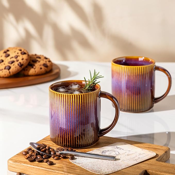 theterra Ceramic Coffee Mugs Set of 6, 14.2 oz Coffee Cups with Handle | Handmade, Suitable for Latte, Tea, Milk, Beer & Hot Cocoa, Amber Amethyst - Image 6