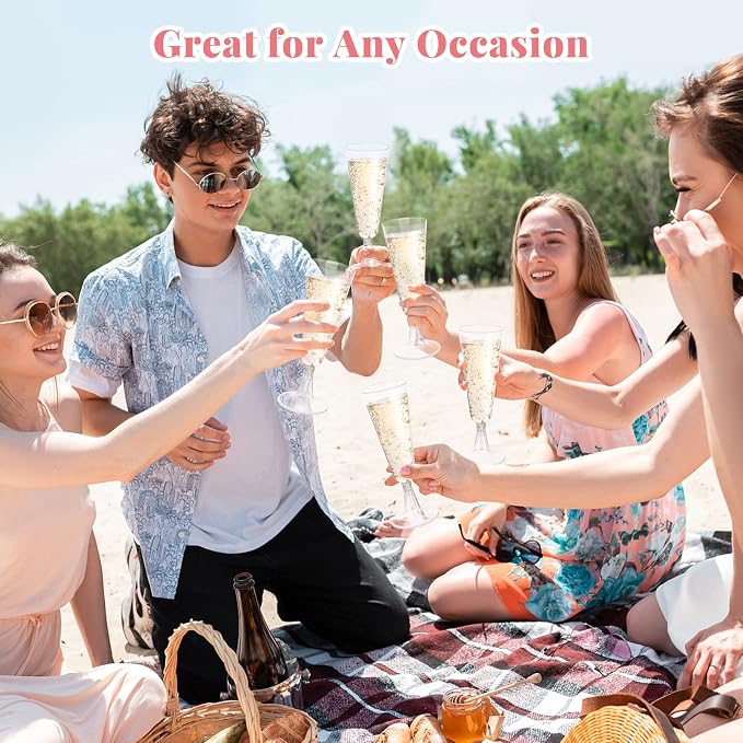 SUREHOME Plastic Champagne Flutes 200 Pack Champagne Glasses Disposable Mimosa Glasses 5 Oz Crystal Clear Plastic Flutes for Party Drinking Cocktail Cups Acrylic Wedding Toasting Glasses Flutes Bulk - Image 3