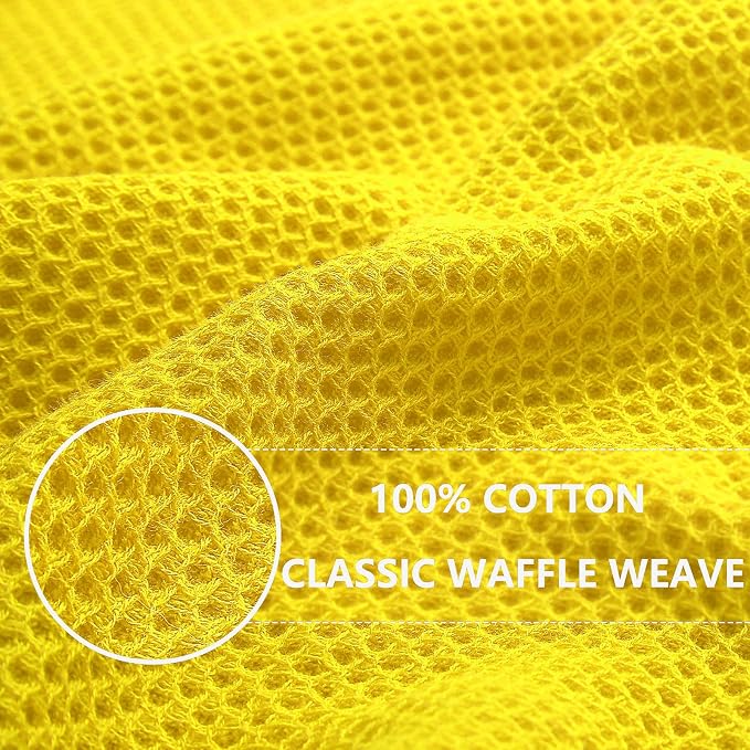 Homaxy 100% Cotton Waffle Weave Kitchen Dish Cloths 8-Pack, Yellow | 12 x 12 Inches, Ultra Soft Absorbent Dish Towels, Quick Drying Dish Rags with Hanging Loop - Image 2