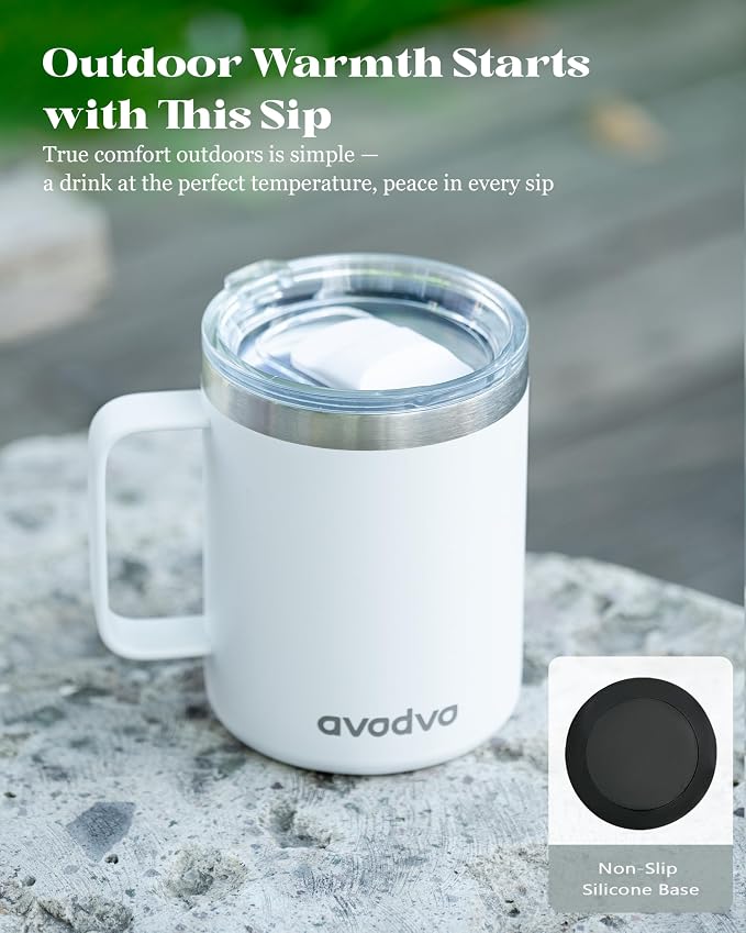 2 Pack 12oz Insulated Coffee Mug with Lids – Double Wall Stainless Steel Travel Cups with Handle, Keep Hot & Cold Drinks, Ideal Gift for Coffee Lovers, Home, Office & Camping, White - Image 9