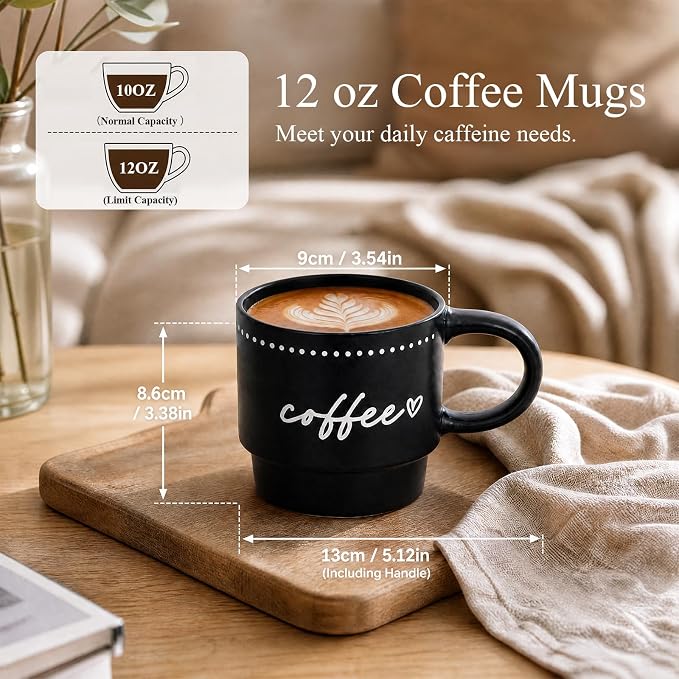 10oz Stackable Coffee Mugs Set of 4, Modern Ceramic Coffee Mug | Coffee Cup for Man, Woman, Dad, Coffee Mug Set for Hot Drinks, Coffee, Cocoa & Tea, Latte Mugs Cup Set for Home & Office Use - Image 2