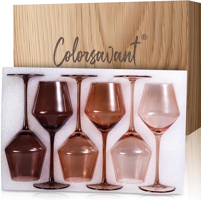 Venus Stemless Wine Glasses Set 6-14oz Melanin Colored Wine Glasses Stemless【HandBlown】 Brown Wine Glasses Set,Unique Brown Wine Glasses for Home Party Decro by Colorsavant