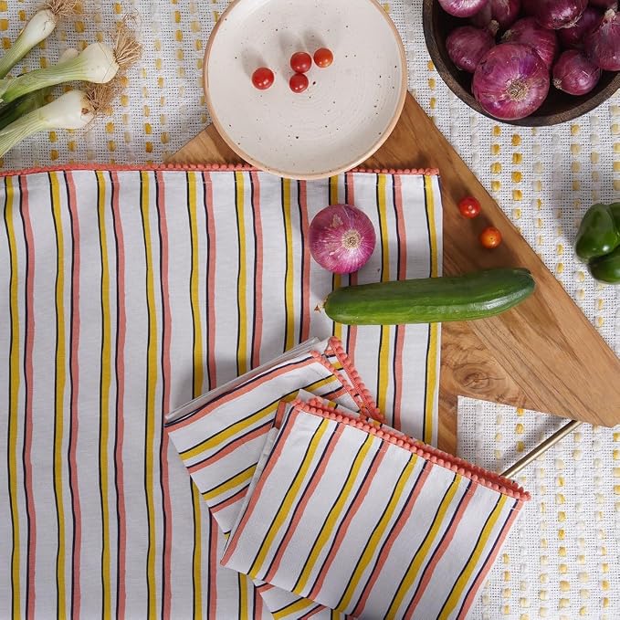Printed Kitchen Dish Bar and Tea Towels Cotton, 18x28 inch with Trims, Cotton Dish Towel Sets (Yellow Stripes, Set of 6) - Image 6