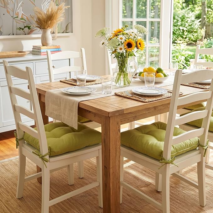 Barnett Home Decor Extra-Thick Dining Chair Pad with Ties - Solid Color Cotton Duck - Reversible, Latex Fill, Tufted Cushion - Pear Green - Image 2