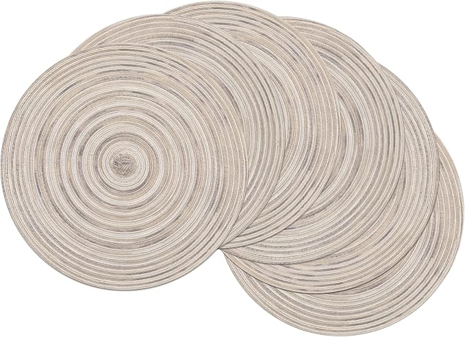 SHACOS Round Braided Placemats 15 inch Set of 6 Washable Kitchen Table Placemats for Home Wedding Party (Rainbow Gray, 6) by SHACOS