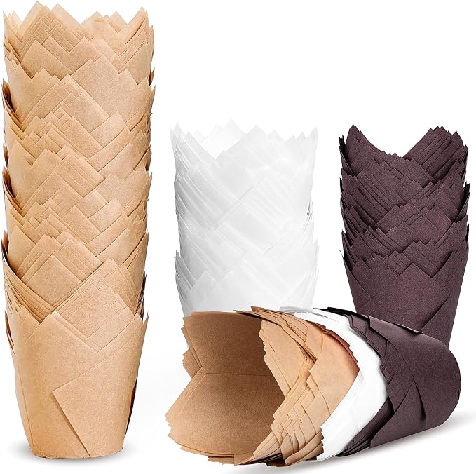 200pcs Tulip Cupcake Liners, Premium Muffin Liners Holders for Baking Cups, Greaseproof Cupcake Wrappers in Standard Size, Classic Parchment Paper Cupcakes Liner for Party, Christmas by JIRNGLA by JIRNGLA