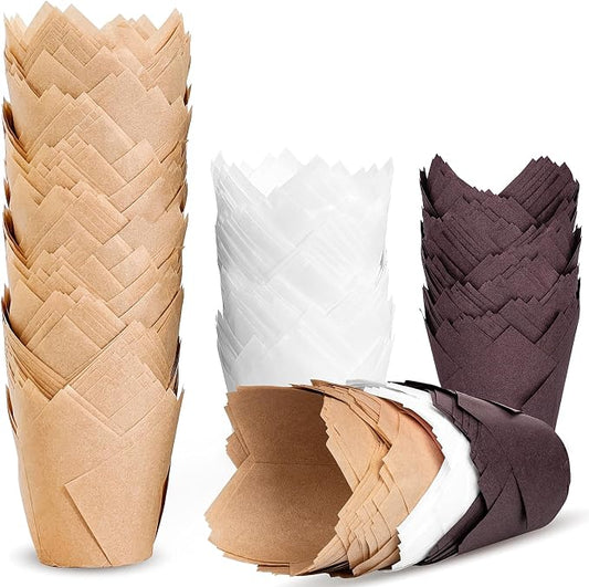 200pcs Tulip Cupcake Liners, Premium Muffin Liners Holders for Baking Cups, Greaseproof Cupcake Wrappers in Standard Size, Classic Parchment Paper Cupcakes Liner for Party, Christmas by JIRNGLA by JIRNGLA