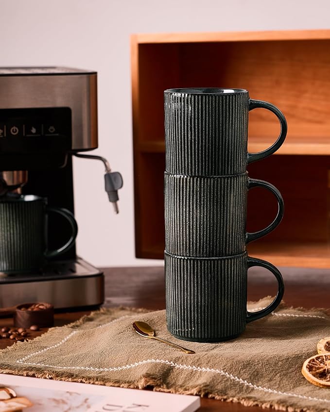 famiware Coffee Mug Set for 6, Star 12 oz Catering Mugs Cup Set with Handle for Coffee, Tea, Cocoa, Milk - Ceramic Stoneware Drinkware Set, Deep Forest - Image 7