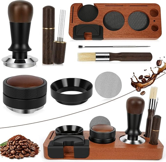 8 PCS Espresso Accessories Kit, 58mm Espresso Tamper Kit Coffee Tamper Set with Coffee Distributor, Espresso Tamping Station, Espresso WDT Stirrer,Dosing Funnel, Fits Breville 58 mm Portafilter by Unknown