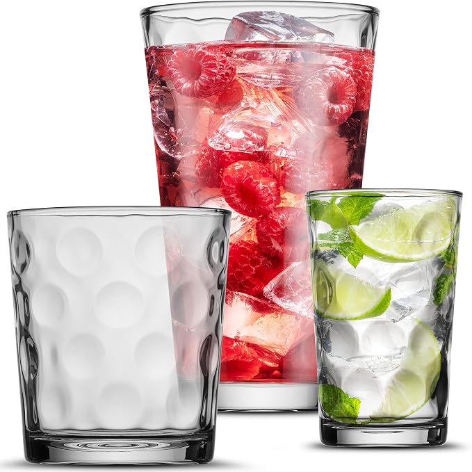 Melrose 18-Piece Family Drinking Glasses Set - Drinking Glassware Set with Highball Cooler, DOF (Double Old Fashioned), and Juice Glasses - 6 Each by Unknown