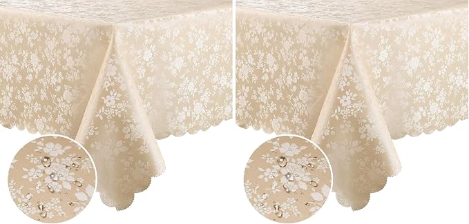 Smiry Rectangle Table Cloth, Waterproof Heavy Duty Vinyl Tablecloths, Wipeable Washable Table Cover for Kitchen and Dining Room (Beige, 60" X 84") (Pack of 2) by Smiry
