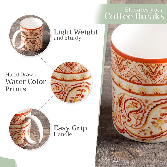 Maison d' Hermine Coffee Mug with Handles Tea Cups (15 Ounce, Pack of 1) | Fine Bone China Coffee Mugs for Hot Beverages Cappuccino Latte Home Hotel Spring Summer -Palatial Paisley - Paisley Autumn - Image 5