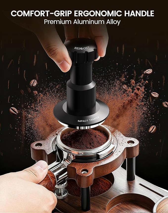 Eespresso Hand Tampers 53mm-Spring-Loaded Barista Coffee Tamper with Click Sound Feedback | Self-Leveling | 100% Stainless Steel Ripple Base, Fits 54mm Breville Sage Portafilters