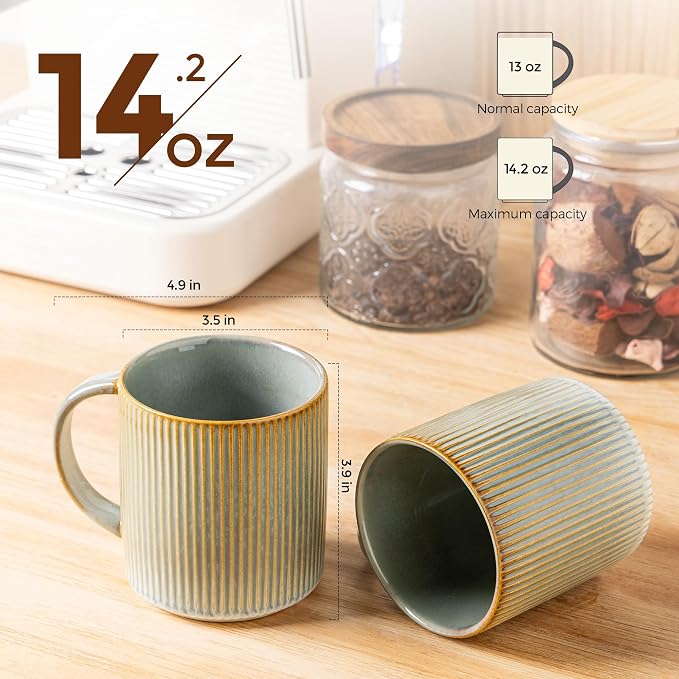theterra Ceramic Coffee Mugs Set of 6, 14.2 oz Coffee Cups with Handle | Handmade, Suitable for Latte, Tea, Milk, Beer & Hot Cocoa, Desert Sage - Image 2