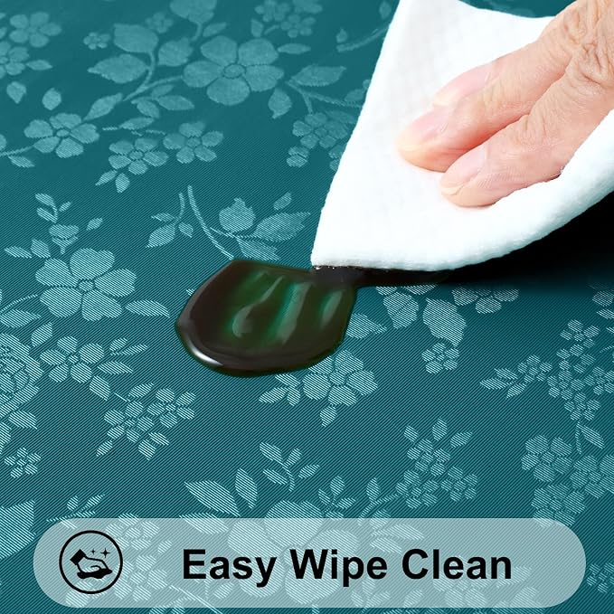 Smiry Round Waterproof Heavy Duty Vinyl Tablecloths, 70 x 70 Inch | Wipeable Washable Floral Embossed Table Cover for Kitchen and Dining Room, Indoor & Outdoor Use, Emerald Green - Image 3