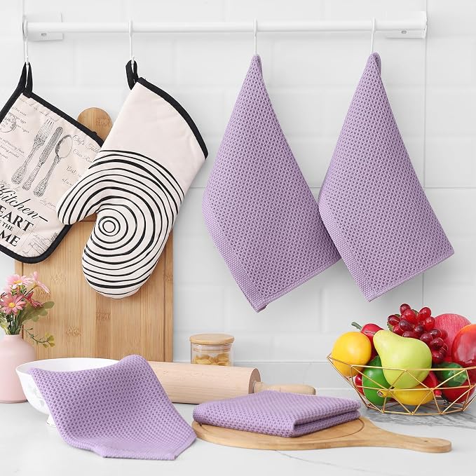 Homaxy 100% Cotton Waffle Weave Kitchen Dish Cloths 6-Pack, Lavender | 12 x 12 Inches, Ultra Soft Absorbent Dish Towels, Quick Drying Dish Rags with Hanging Loop - Image 6