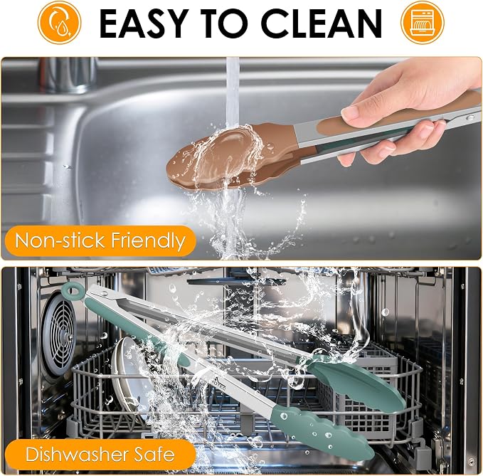 HOTEC Premium Stainless Steel Locking Kitchen Tongs with Silicon Tips, Set of 3-7", 9" and 12" (Neutral Color) - Image 5