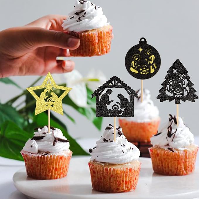 24PCS Christmas Nativity Cupcake Toppers Jesus Birthday Merry Christmas Cupcake Picks For Nativity Scene Religions Chirstmas Decoration Party Decoration - Image 2