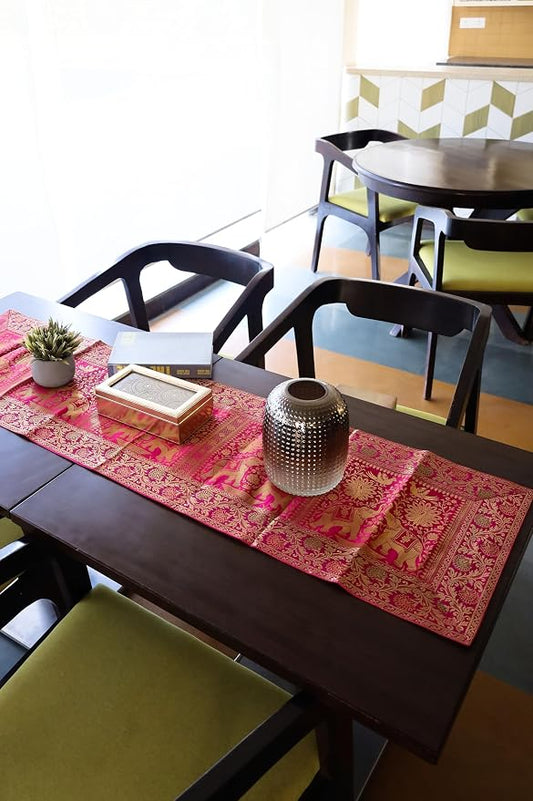 Indian Handmade Elephant Design Table Runner.Traditional Decorative Ethnic Kitchen Table Cloth for Wedding Bridal Birthday Party Decorations. 60 X 16 Inch Pink Color by Unknown