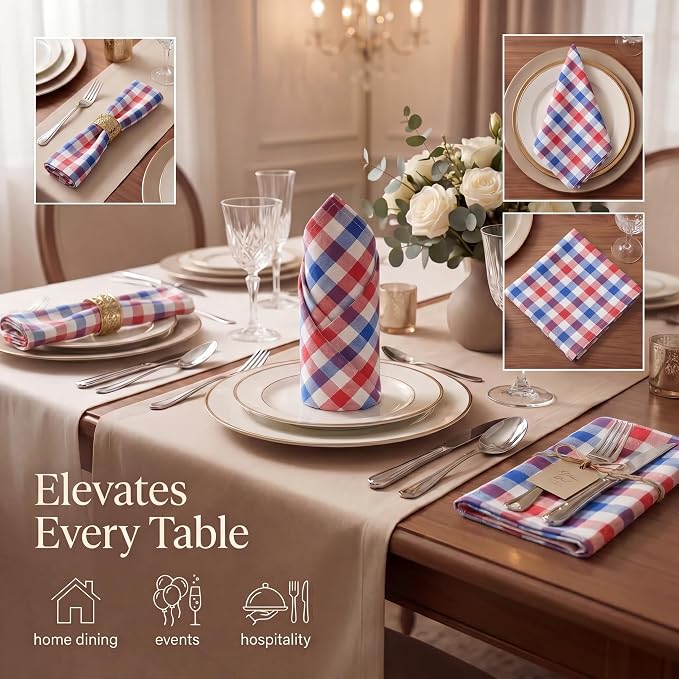 Urban Villa Cloth Napkins July4th 20x20 (Set of 12) Red/Blue - Image 2